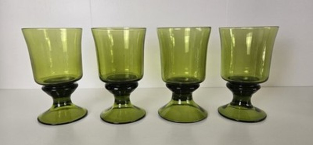 MCM Avocado Green Glasses Set of 4 Goblets & Sherbets